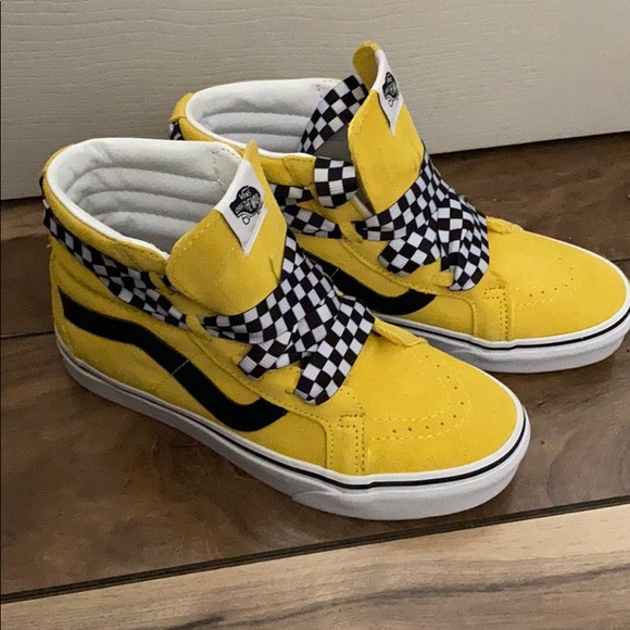 yellow checkered high top vans